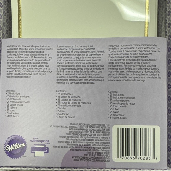 Wilton Gold Ivory Invitation Kit 25 Count New in Box Print At Home Printable NEW - Picture 4 of 4